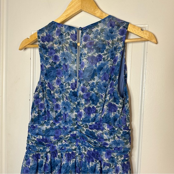 LULUS Sweet Type of Love Blue Floral Print Ruffle Tiered Mini Dress V-Neck Small - Picture 6 of 10